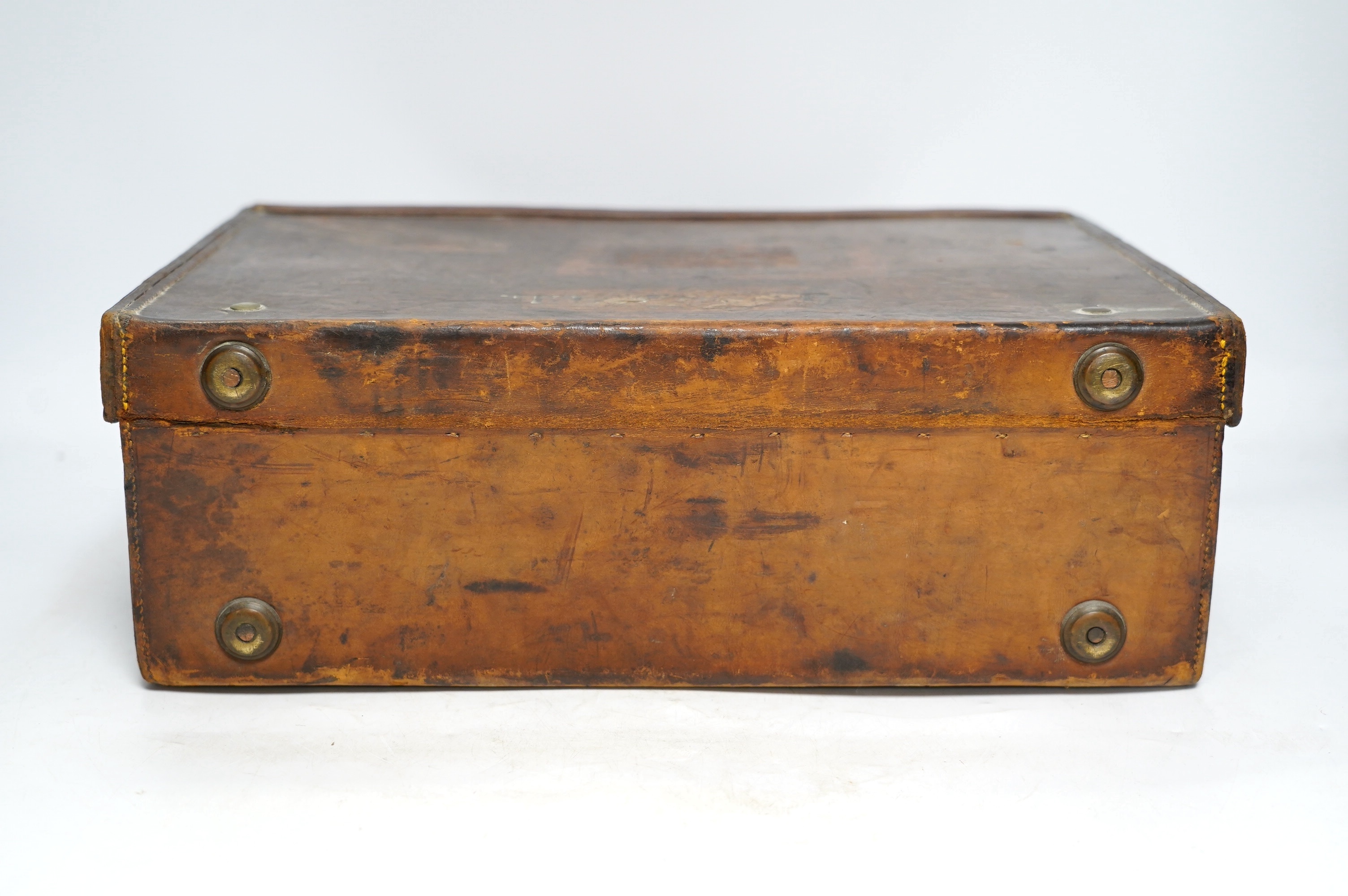 A Victorian Westley Richards & Co leather ammunition case, 38 x 26 x 13cm. Condition - fair